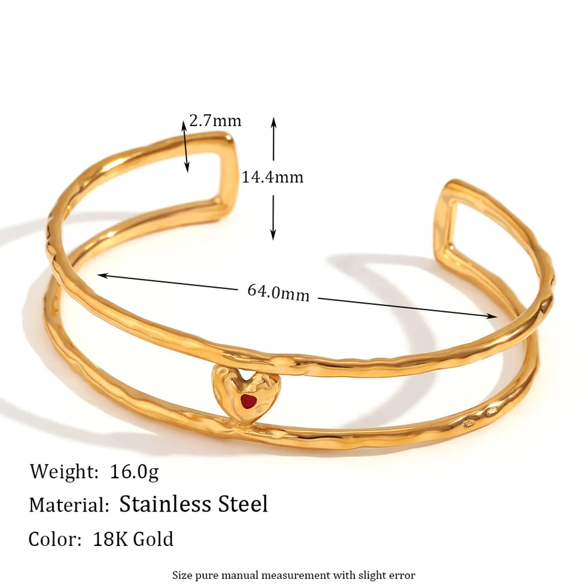 Retro Simple Style Heart Shape Stainless Steel Enamel Plating 18k Gold Plated Bangle