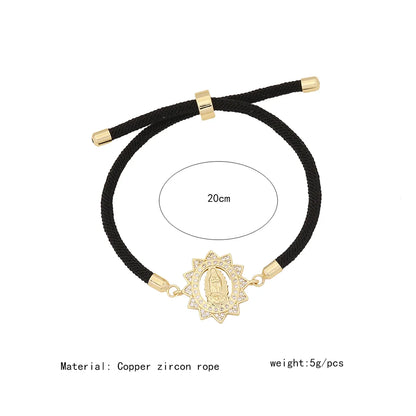 Retro Simple Style Human Round Rope Copper Plating Zircon Women'S Drawstring Bracelets