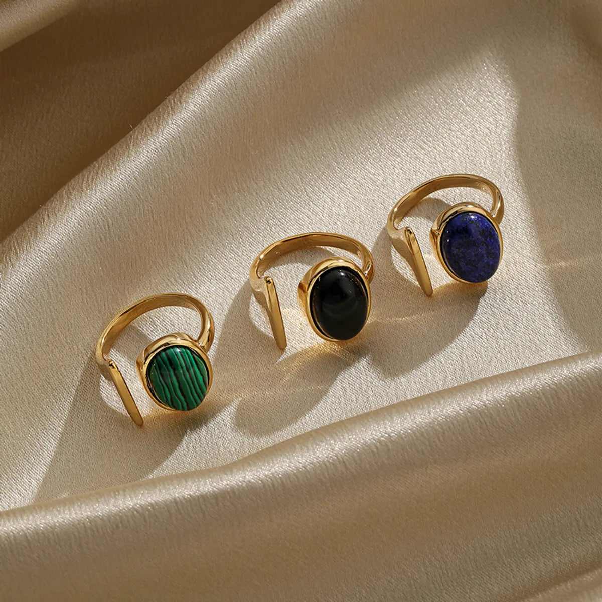 Retro Simple Style Oval Copper Plating Inlay Agate 18k Gold Plated Open Rings