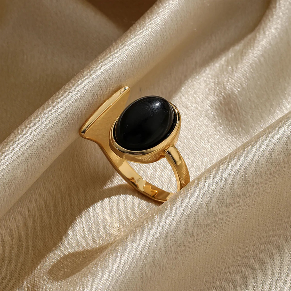 Retro Simple Style Oval Copper Plating Inlay Agate 18k Gold Plated Open Rings