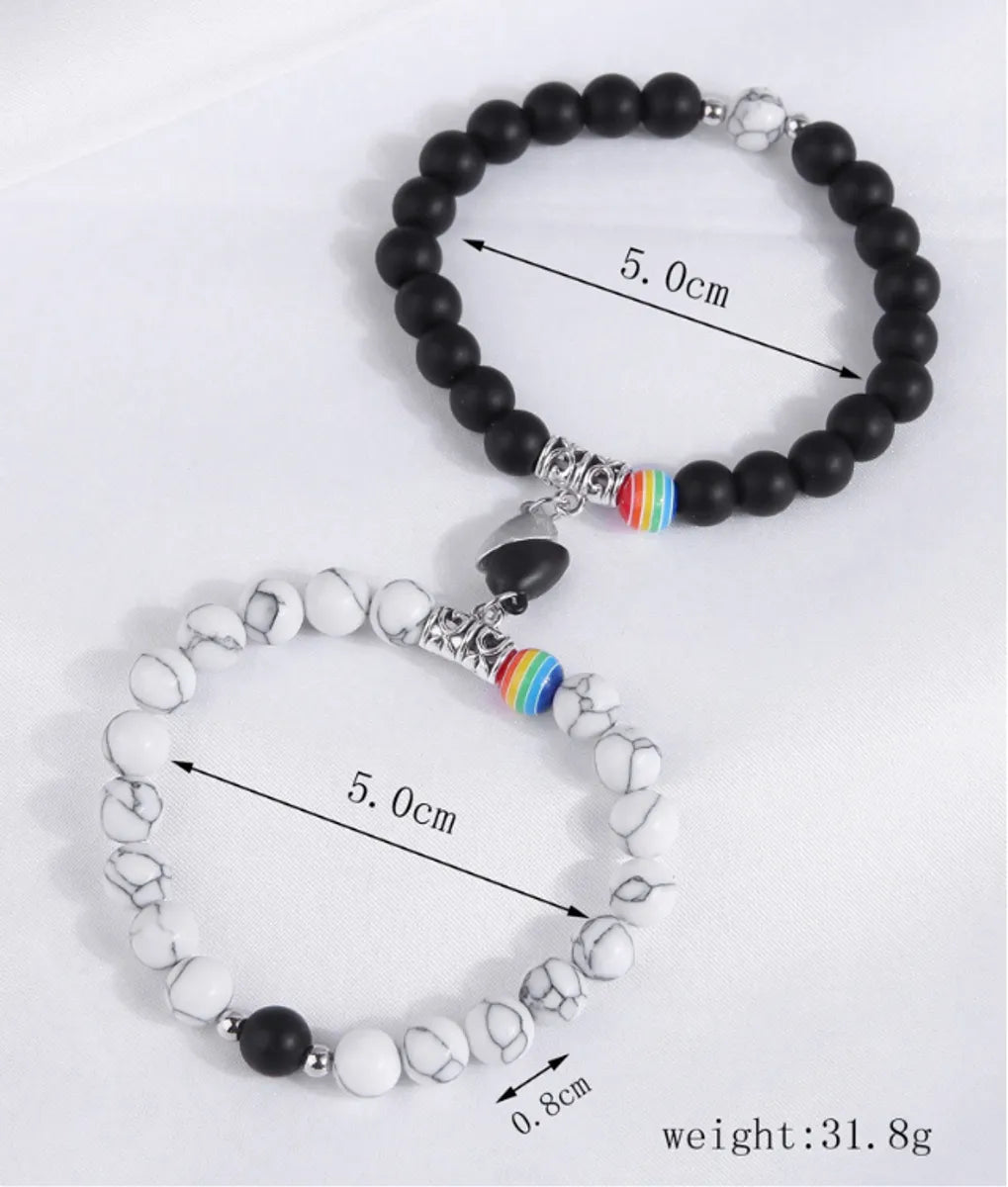 Retro Simple Style Rainbow Heart Shape Alloy Resin Beaded Unisex Bracelets