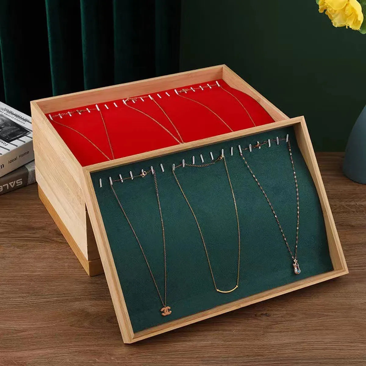 Retro Simple Style Rectangle Solid Wood Jewelry Display