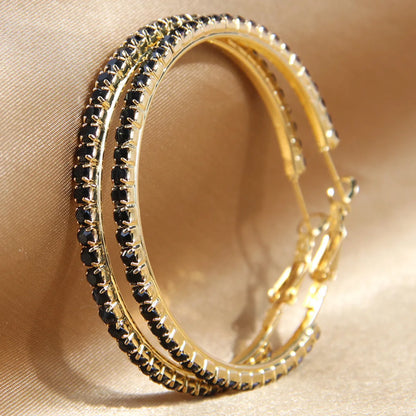 1 Pair Retro Simple Style Round Inlay Alloy Rhinestones Hoop Earrings