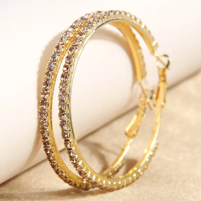 1 Pair Retro Simple Style Round Inlay Alloy Rhinestones Hoop Earrings