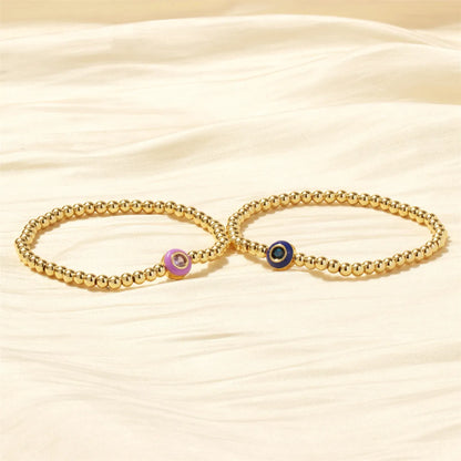 Retro Simple Style Round Heart Shape Copper Enamel Plating Inlay Zircon 18k Gold Plated Bracelets