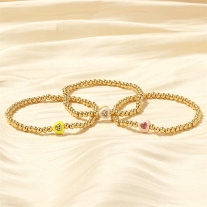 Retro Simple Style Round Heart Shape Copper Enamel Plating Inlay Zircon 18k Gold Plated Bracelets