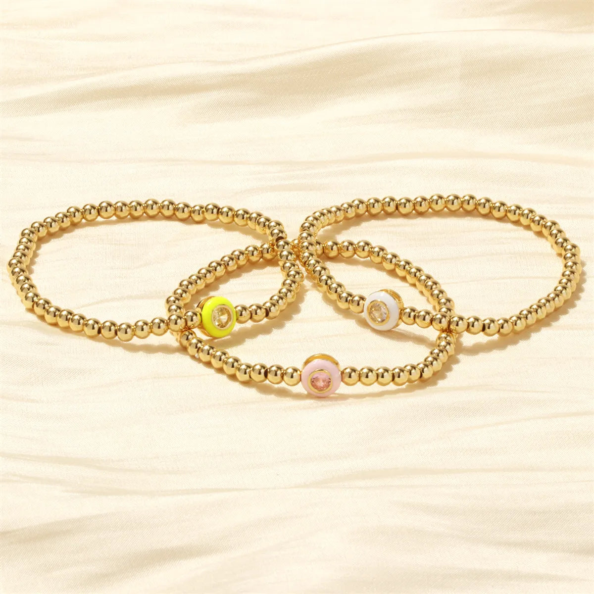 Retro Simple Style Round Heart Shape Copper Enamel Plating Inlay Zircon 18k Gold Plated Bracelets