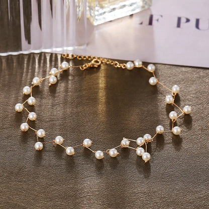 Retro Simple Style Round Imitation Pearl Alloy Women'S Choker