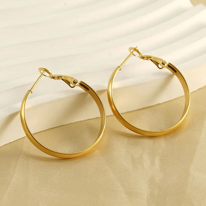 1 Pair Retro Simple Style Round Plating Stainless Steel 18k Gold Plated Hoop Earrings