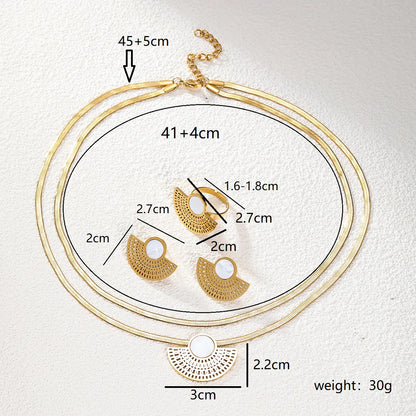 Retro Simple Style Sector Stainless Steel Plating Hollow Out Inlay Plastic 18k Gold Plated Jewelry Set