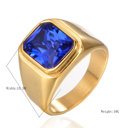 Retro Simple Style Solid Color 304 Stainless Steel Inlay Glass Stone Rhodium Plated Men'S Rings