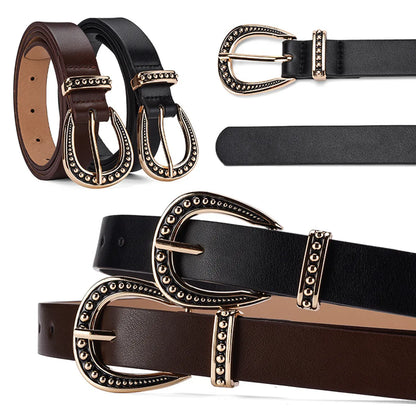 Retro Simple Style Solid Color Pu Leather Alloy Women'S Leather Belts