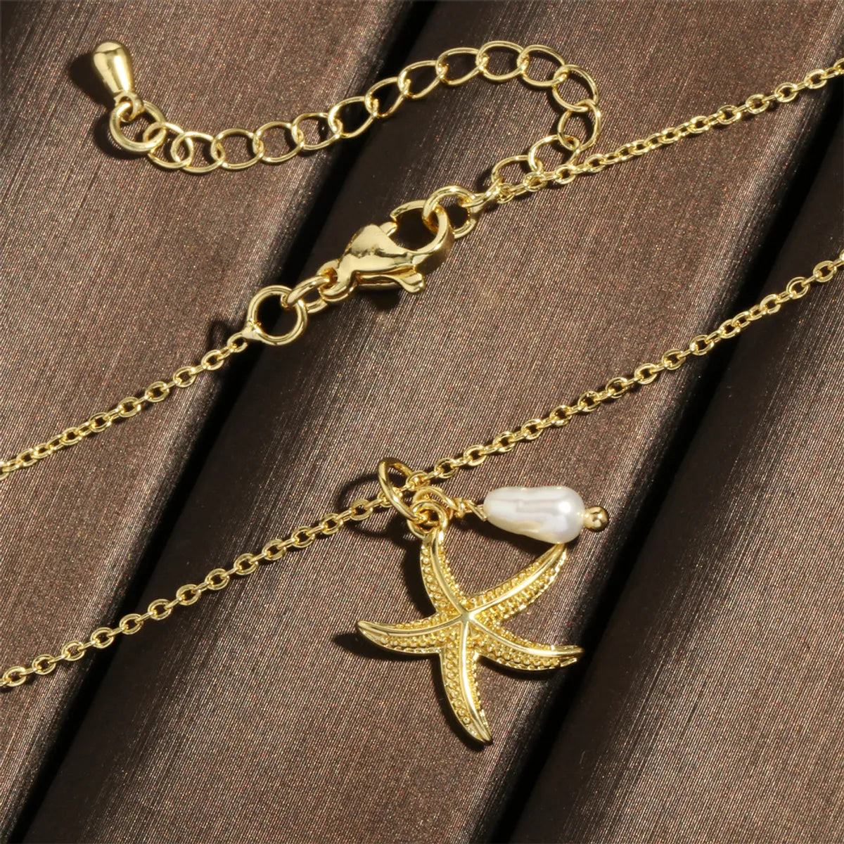 Retro Simple Style Starfish Freshwater Pearl Copper Plating 18k Gold Plated Pendant Necklace