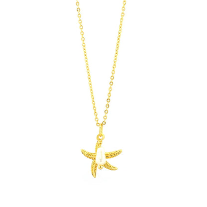 Retro Simple Style Starfish Freshwater Pearl Copper Plating 18k Gold Plated Pendant Necklace