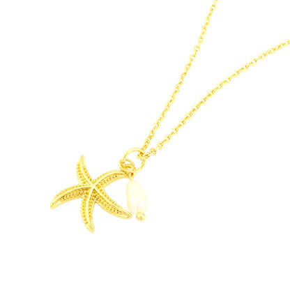 Retro Simple Style Starfish Freshwater Pearl Copper Plating 18k Gold Plated Pendant Necklace