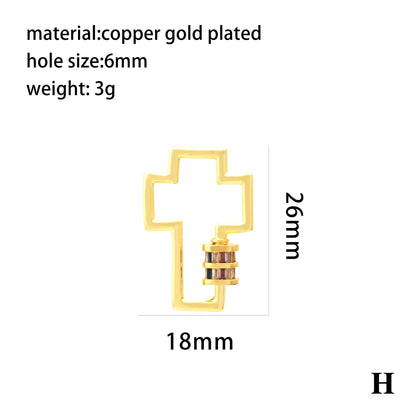 Retro Simple Style Streetwear Cross Sun Heart Shape Copper Plating Inlay Zircon 18k Gold Plated Charms