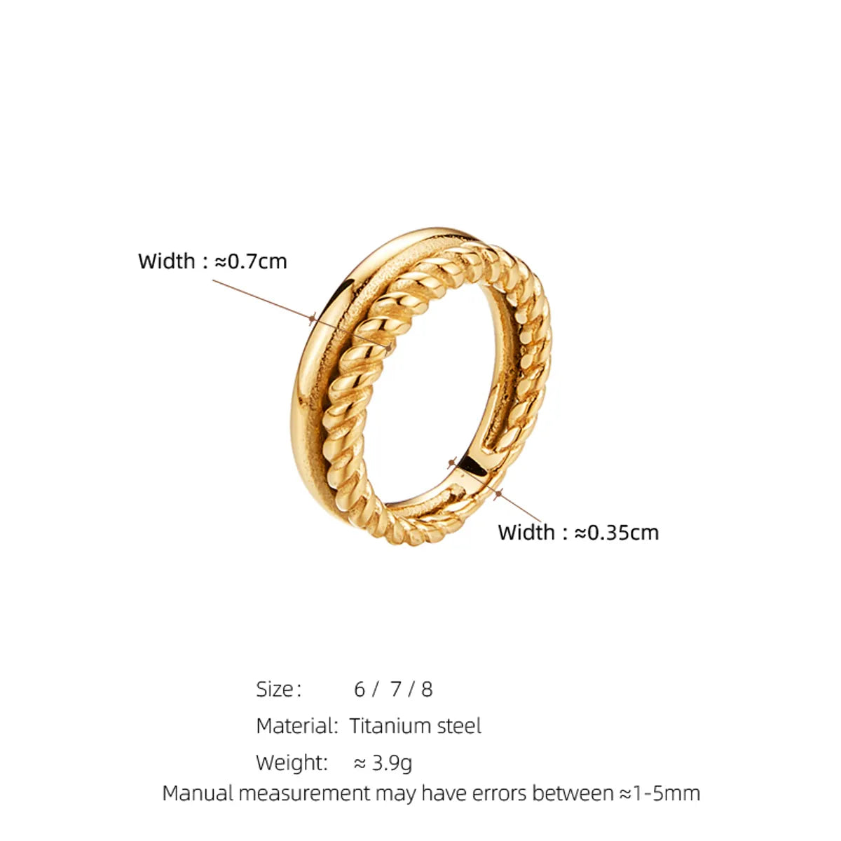 Retro Simple Style Twist Titanium Steel 18k Gold Plated Rings