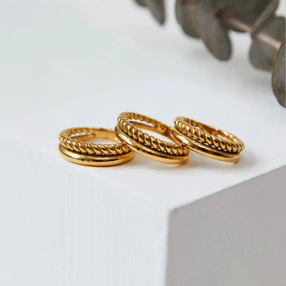 Retro Simple Style Twist Titanium Steel 18k Gold Plated Rings