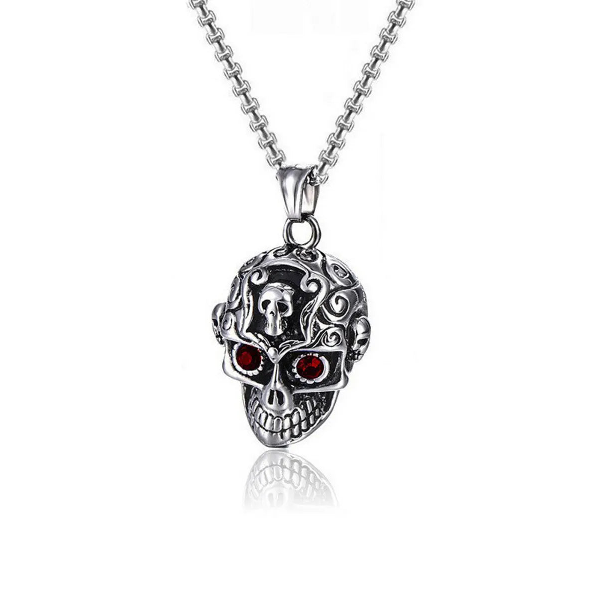 Retro Skull Inlay Rhinestones Men'S Pendant Necklace