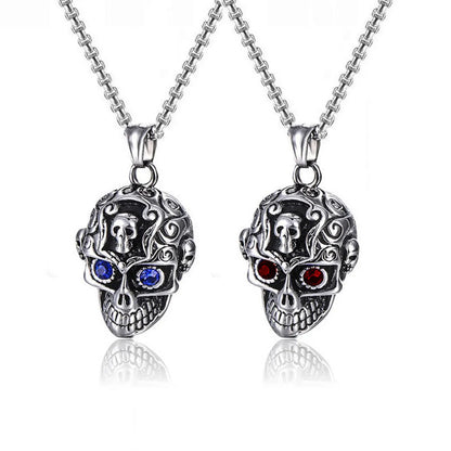 Retro Skull Inlay Rhinestones Men'S Pendant Necklace