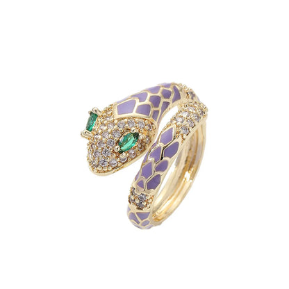 Retro Snake Copper Enamel Zircon Rings 1 Piece