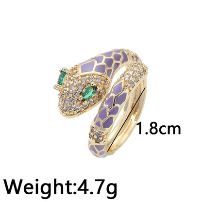 Retro Snake Copper Enamel Zircon Rings 1 Piece