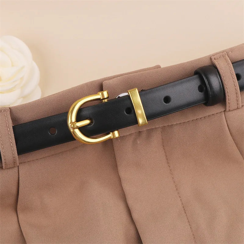 Retro Solid Color Alloy Leather Women'S Leather Belts