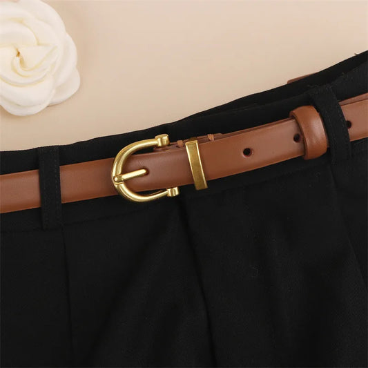 Retro Solid Color Alloy Leather Women'S Leather Belts