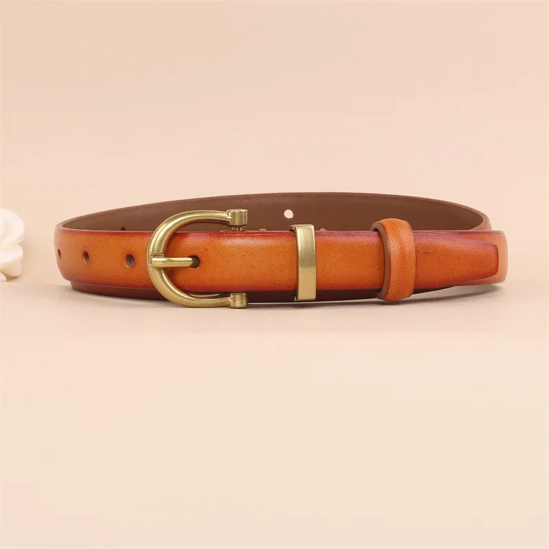 Retro Solid Color Alloy Leather Women'S Leather Belts