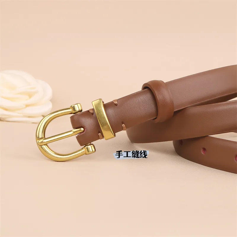 Retro Solid Color Alloy Leather Women'S Leather Belts