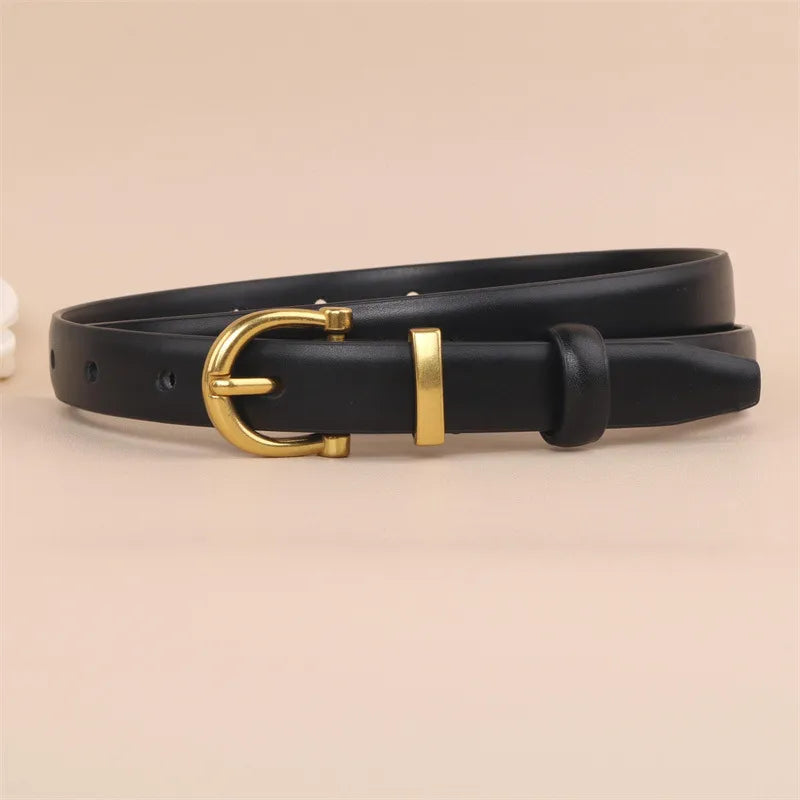 Retro Solid Color Alloy Leather Women'S Leather Belts