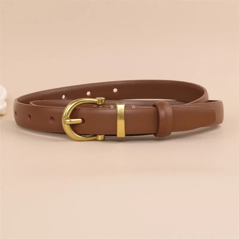 Retro Solid Color Alloy Leather Women'S Leather Belts