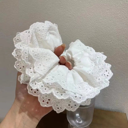 Retro Solid Color Cloth Lace Hair Tie