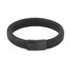 Retro Solid Color Leather Titanium Steel Plating Men'S Wristband