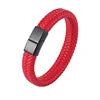 Retro Solid Color Leather Titanium Steel Plating Men'S Wristband