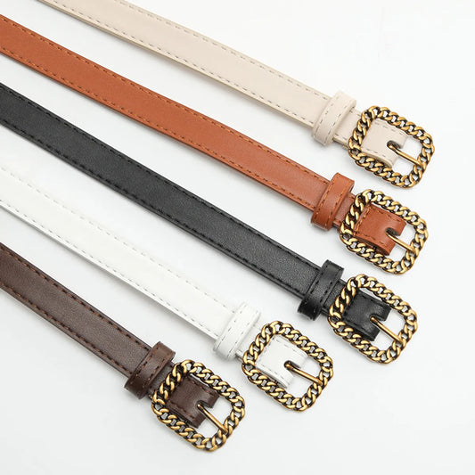 Retro Solid Color Pu Leather Alloy Women'S Leather Belts