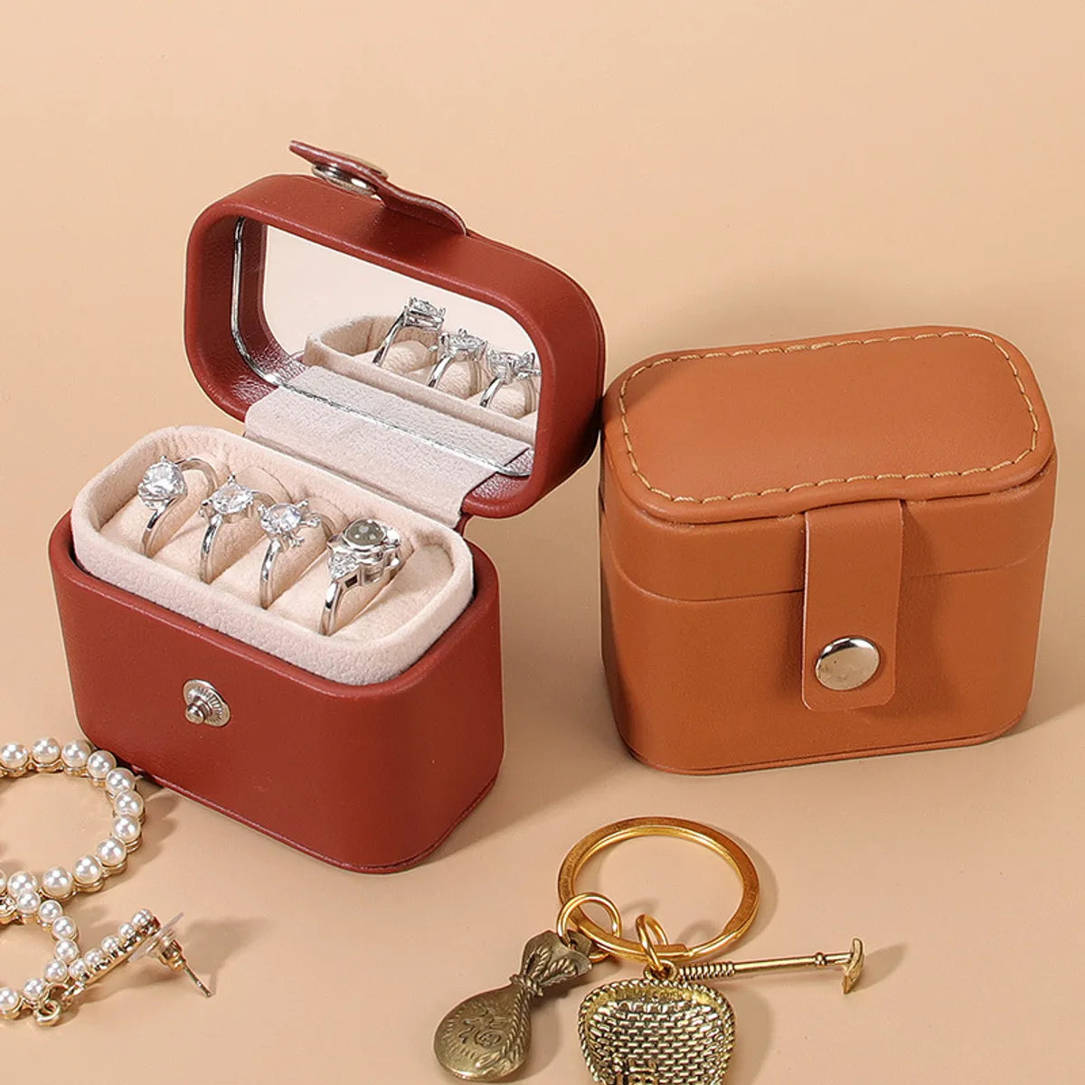 Retro Solid Color Pu Leather Jewelry Boxes