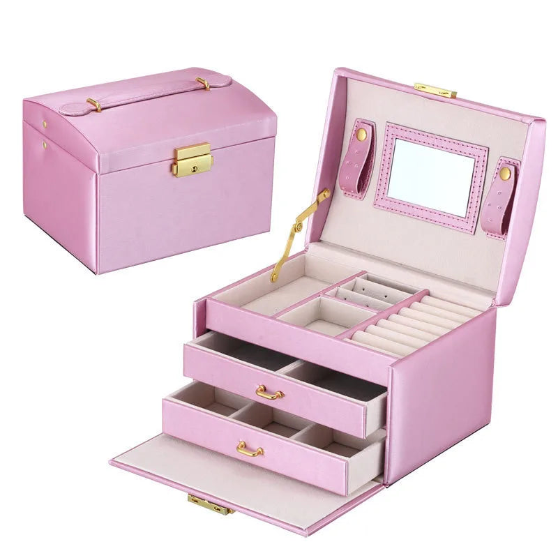 Retro Solid Color PU Leather Jewelry Boxes