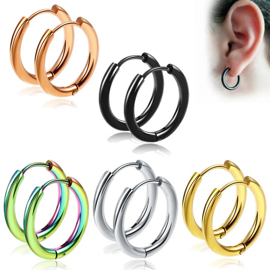 1 Piece Retro Solid Color Plating 304 Stainless Steel Titanium Steel Hoop Earrings