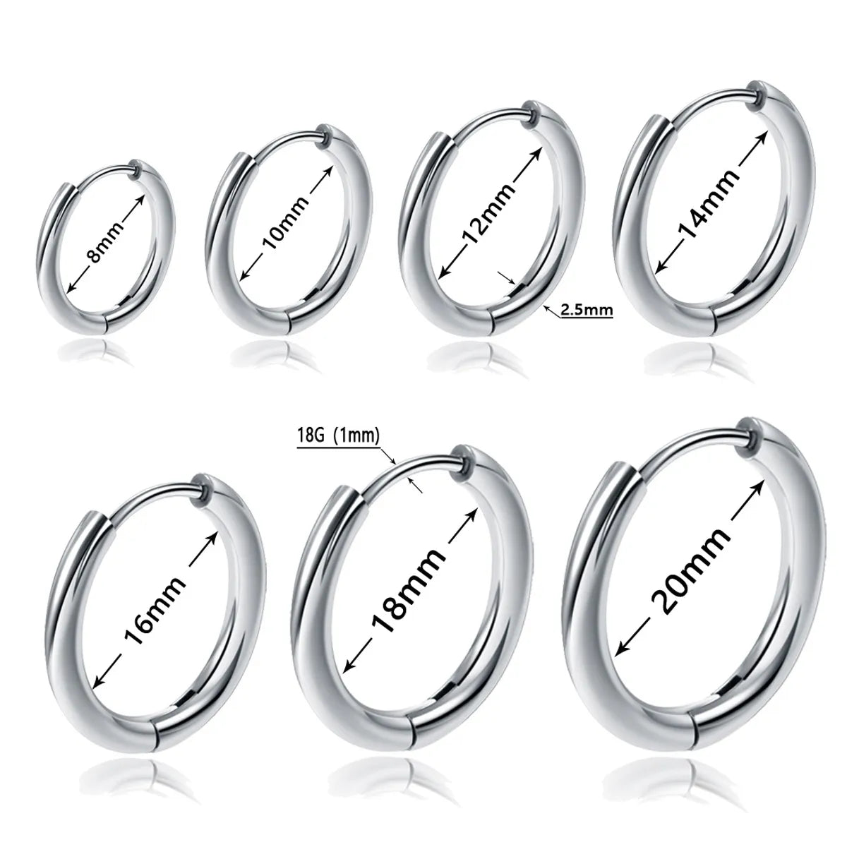 1 Piece Retro Solid Color Plating 304 Stainless Steel Titanium Steel Hoop Earrings