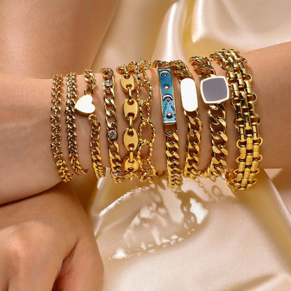 Retro Solid Color Stainless Steel Plating Inlay Zircon Gold Plated Bracelets