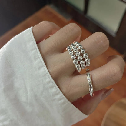 Retro Solid Color Sterling Silver Polishing Open Rings