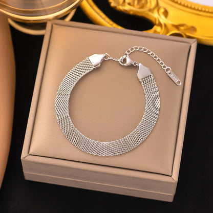 304 Stainless Steel 18K Gold Plated Retro Plating Solid Color Bracelets Necklace