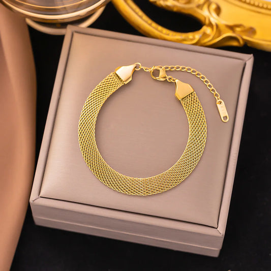 304 Stainless Steel 18K Gold Plated Retro Plating Solid Color Bracelets Necklace