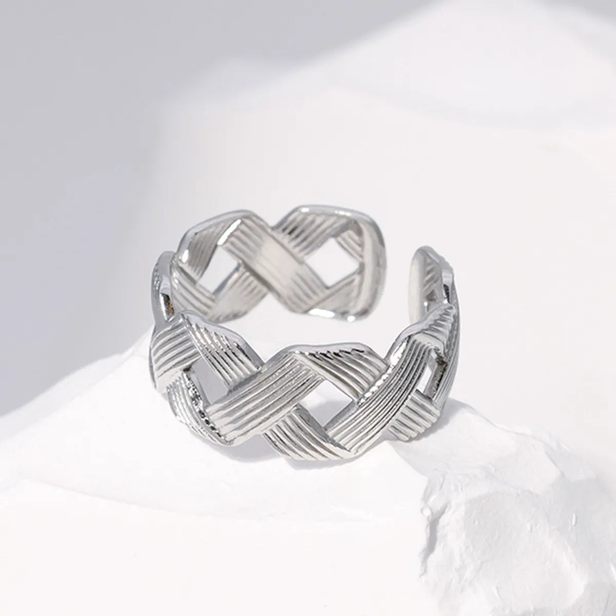 Retro Solid Color Twist Stainless Steel Stripe Open Ring