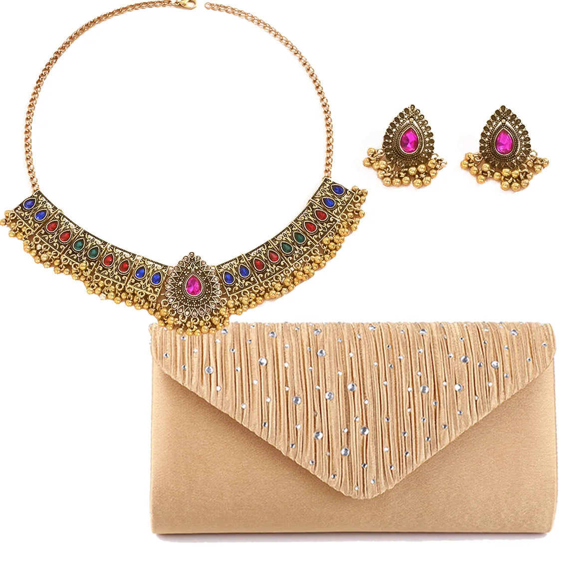 Retro Solid Color Zinc Alloy Inlay Rhinestones Women'S Jewelry Set