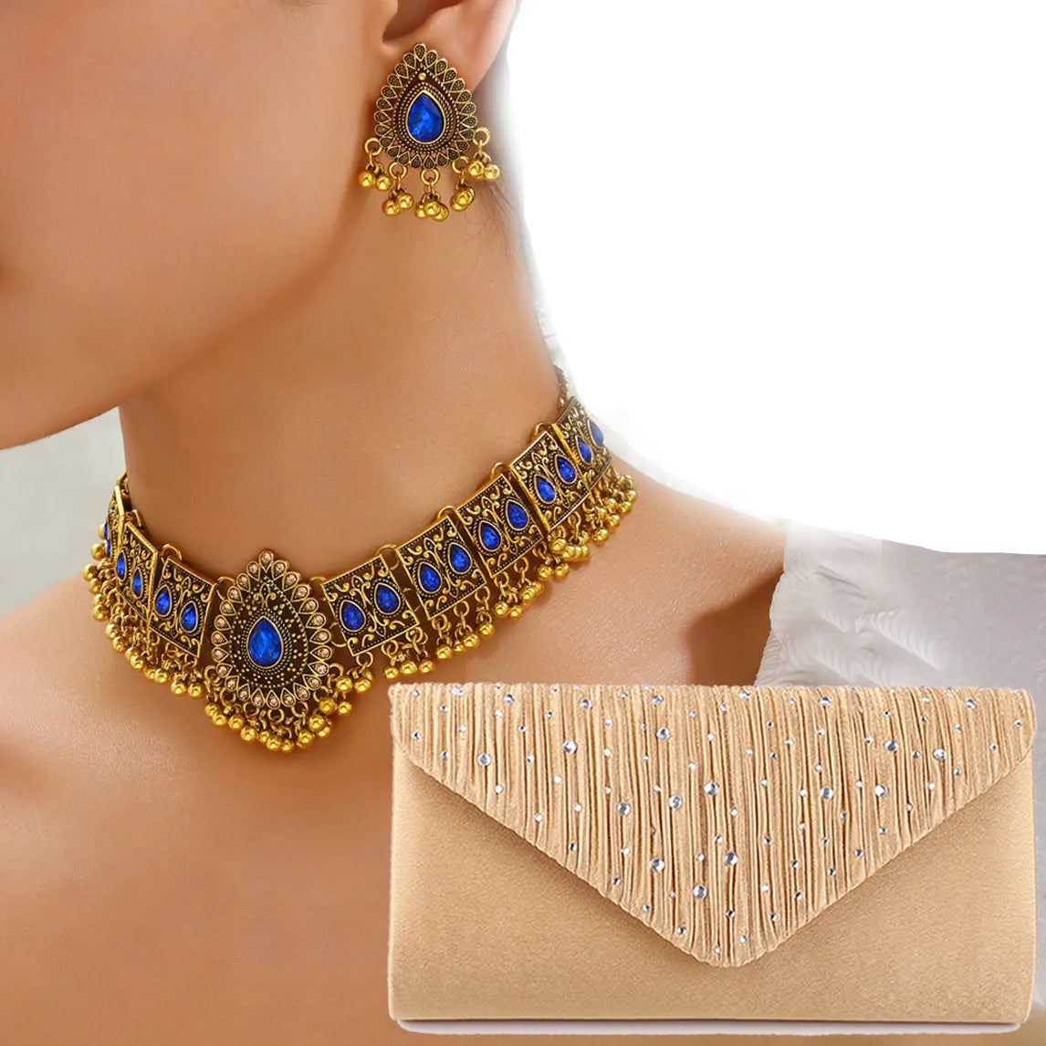 Retro Solid Color Zinc Alloy Inlay Rhinestones Women'S Jewelry Set