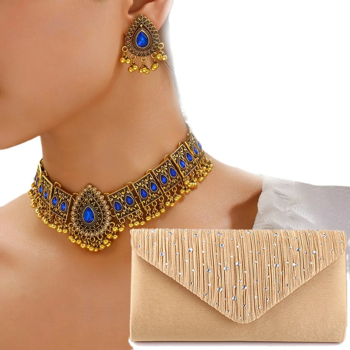 Retro Solid Color Zinc Alloy Inlay Rhinestones Women'S Jewelry Set