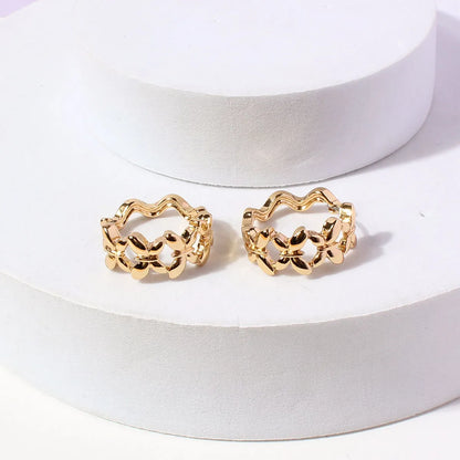 Retro Solied Color Butterfly Shaped Hollowed Alloy Hoop Earrings Wholesale