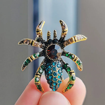 Retro Spider Alloy Plating Inlay Opal Unisex Brooches